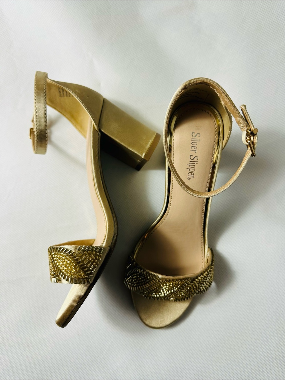 Metallic Gold Ankle-Strap Heeled Sandals - Picture 6 of 13